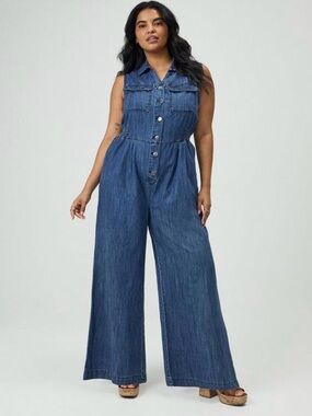 Torrid Sleeveless Wide-Leg Denim Jumpsuit - Size 1 Short